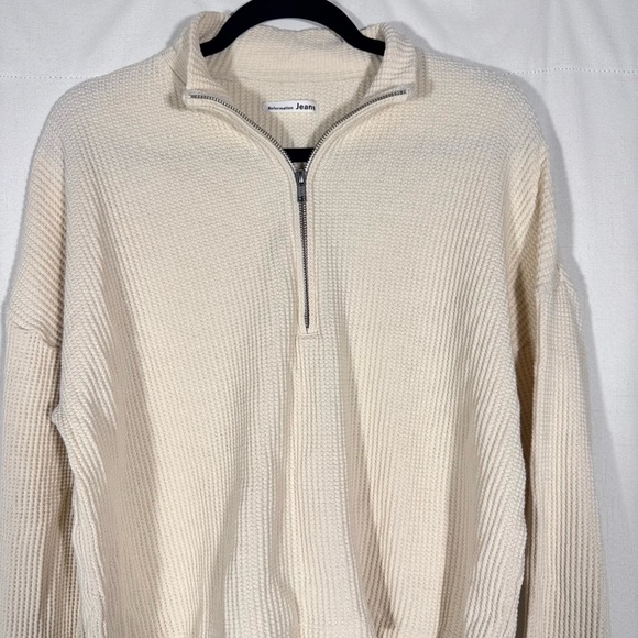 Reformation Jeans Waffle Knit 1/2 Zip in Cream - Picture 4 of 6